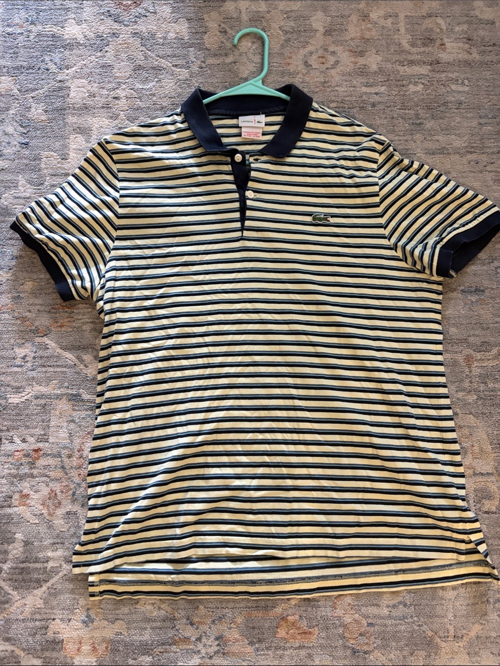 Lacoste Men’s Striped Polo in Cream and Navy